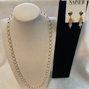 Napier ~ Necklace 26" & Clip On Earrings ~ Iridescent Beads w/Gold Spacer Beads